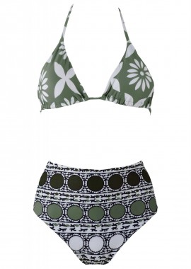 gsecret - Set μαγιό τρίγωνο αποσπώμενη ενίσχυση bikini παρτο ψηλόμεσο. Καλύπτει Β Cup. ΧΑΚΙ