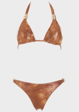 gsecret - Bikini μεταλιζέ τριγωνάκι χρυσά διακοσμητικά. Καλύπτει B Cup COPPER