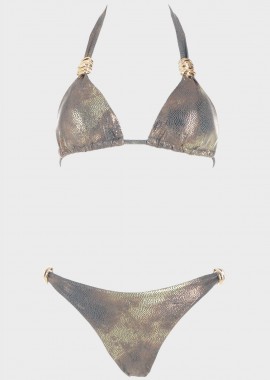 gsecret - Bikini τριγωνάκι με χρυσά διακοσμητικά. Καλύπτει B Cup ΧΑΚΙ