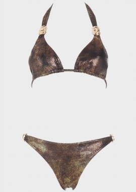 gsecret - Bikini τριγωνάκι μεταλιζέ. Καλύπτει B Cup. ΜΑΥΡΟ