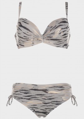 gsecret - Σετ bikini animal print λεπτομέρειες stras. Καλύπτει D Cup ΓΚΡΙ