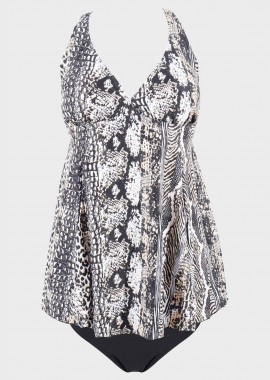 Γυναικείο tankini all print αποσπώμενη ενίσχυση ρυθμιζόμενη τιράντα. D-E CUP ANIMAL