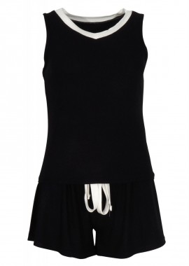 Γυναικείο baby-doll με V σορτς διακοσμητικό κορδόνι. ΜΑΥΡΟ