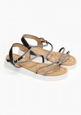 Issue - Flatform με glitter λουράκια - Μαύρο