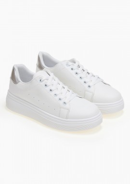 Basic sneakers με χρωματική λεπτομέρεια - Ασημί