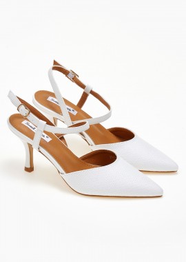Open heel μυτερές γόβες με ψάθα και λεπτό τακούνι - Λευκό