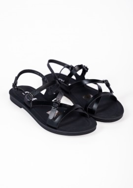 Φλατ σανδάλια με λεπτά λουράκια - Μαύρο