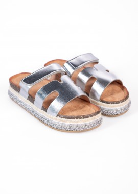 Σανδάλια flatform με boho διακόσμηση - Ασημί