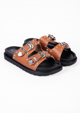 Issue - Σανδάλια flatform με τρουκς και αγκράφες - Κάμελ