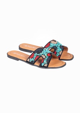 Issue - Flat σανδάλια με boho σχέδιο - Μαύρο