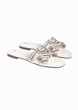 Issue - Flat boho σανδάλια με χάντρες - Λευκό