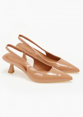 Slingback μυτερές γόβες λουστρίνι - Μπεζ