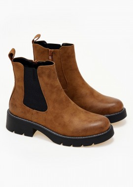 Issue - Χαμηλά ankle boots με λάστιχο - Κάμελ