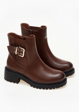 Biker boots με λάστιχο και μεταλλικές λεπτομέρειες - Κάμελ