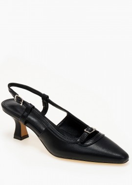 Slingback γόβες με λεπτομέρεια χρώματος - Μαύρο
