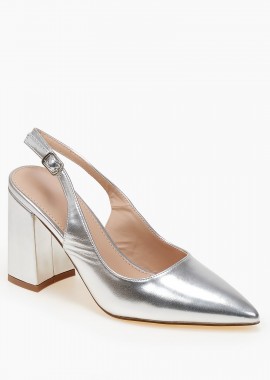 Issue - Open heel μυτερές γόβες με χοντρό τακούνι - Ασημί