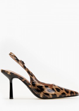Γόβες open heel μυτερές με λεπτό τακούνι - Λεοπάρ