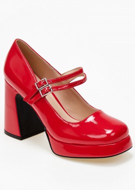 Ψηλές γόβες με φιάπα και χοντρό τακούνι - Κόκκινο