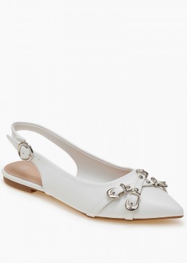 Issue - Ballet shoes μυτερά εξώφτερνα με αγκράφες - Λευκό