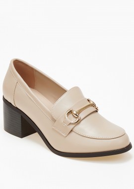 Loafers με χοντρό τακούνι και μεταλλική λεπτομέρεια - Μπεζ