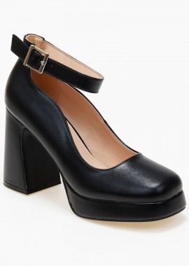 Ψηλές γόβες με φιάπα και χοντρό τακούνι - Μαύρο