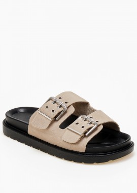 Issue - Flatform σανδάλια με ρυθμιζόμενα λουριά και suede υφή - Μπεζ