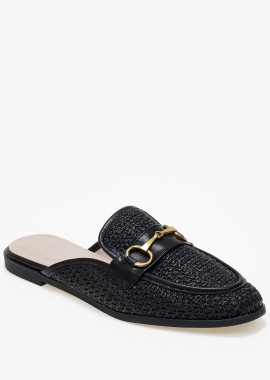 Loafers εξώφτερνα με ψάθινο σχέδιο - Μαύρο