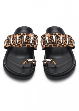 Σανδάλια flatform με toe ring και μεταλλικές λεπτομέρειες - Λεοπάρ