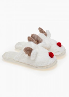 Γυναικείες παντόφλες ταρανδάκια - Λευκό