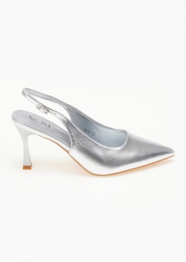 Μυτερές open heel γόβες με λεπτό τακούνι - Ασημί