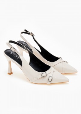 Issue - Μυτερές open heel γόβες με λουράκια - Μπεζ