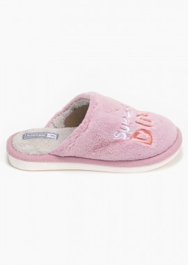 Γούνινες παιδικές παντόφλες με κέντημα - Λιλά