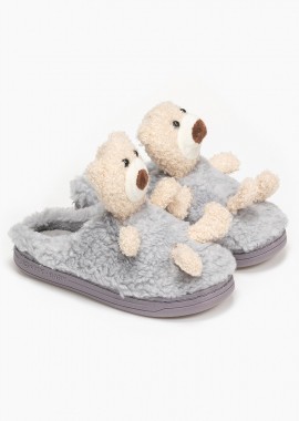Παιδικές παντόφλες με αρκουδάκι - Γκρι