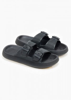 Παντόφλες δίσολες με δυο τόκες - Μαύρο