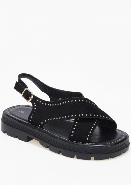 Σανδάλια flatform χιαστί με τρούκς και τρακτερωτή σόλα - Μαύρο