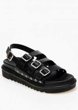 Σανδάλια flatform με αγκράφες - Μαύρο