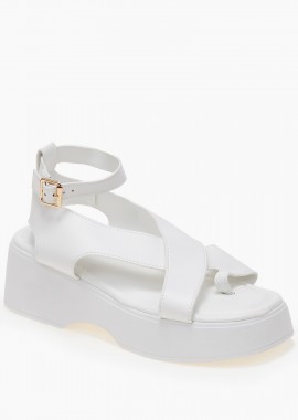 Σανδάλια flatform χιαστί με μπαρέτα - Λευκό