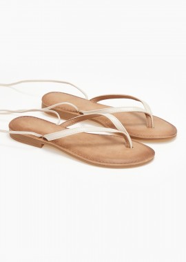 Σανδάλια lace up με δίχαλο - Μπεζ