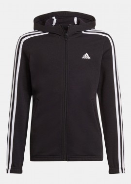 ADIDAS G ESSENTIALS 3-STRIPES FLEECE FULL-ZIP HOODIE ΜΑΥΡΟ