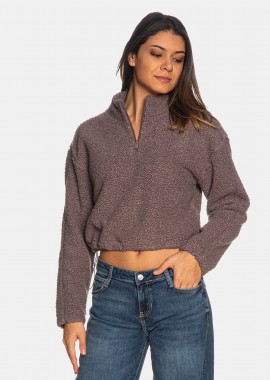 CALVIN KLEIN PERFORMANCE CROPPED SHERPA FLEECE HALF-ZIP PULLOVER ΜΩΒ