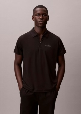 CALVIN KLEIN ZIP PIQUE SPORT POLO SHIRT ΜΑΥΡΟ