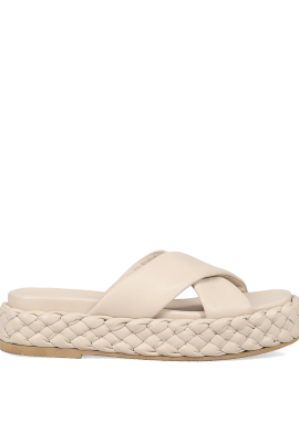 Εκρού δερμάτινο footbed σανδάλι