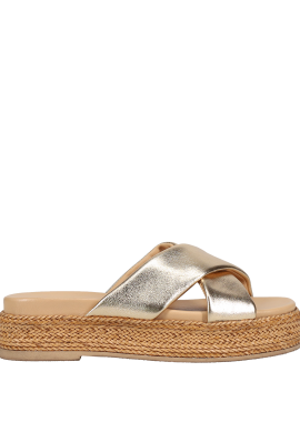 Χρυσό δερμάτινο footbed σανδάλι