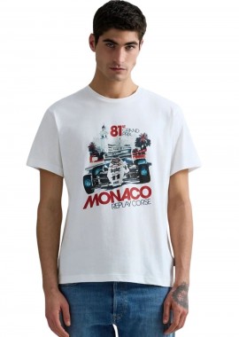 REPLAY - REPLAY Ανδρικό T-Shirt Monaco Grand Prix Graphic - Λευκό-M3429 .000.2660-WHITE