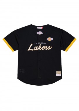 MITCHELL & NESS NOSTALGIA CO. - Mitchell & Ness Los Angeles Lakers Mesh Button Front Πουκάμισο - Μαύρο-TP16323-LALBLCK-BLACK