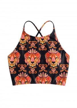 ILLUSION RT - ILLUSION RT Crop Top Bra Leopard Art Print-CROP TOP BRA-BLACK