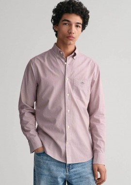 GANT - Gant ανδρικό πουκάμισο button down με ψιλό ριγέ σχέδιο και τσέπη με κεντημένο λογότυπο Regular Fit - 3000140 Μπορντό