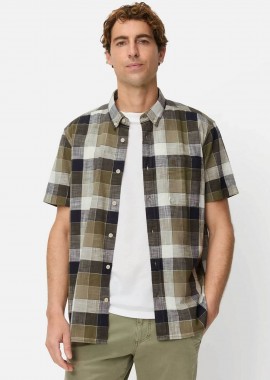 Camel Active ανδρικό κοντομάνικο πουκάμισο button down με τσέπη και κεντημένο monogram Regular Fit - C261-409261-7S61 Λαδί