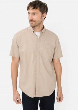 Camel Active ανδρικό κοντομάνικο πουκάμισο button down με τσέπη και κεντημένο monogram Regular Fit - C261-409256-7S56 Μπεζ