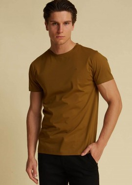 DORS ανδρικό T-shirt μονόχρωμο με κεντημένο λογότυπο - 1138022.C04 Λαδί